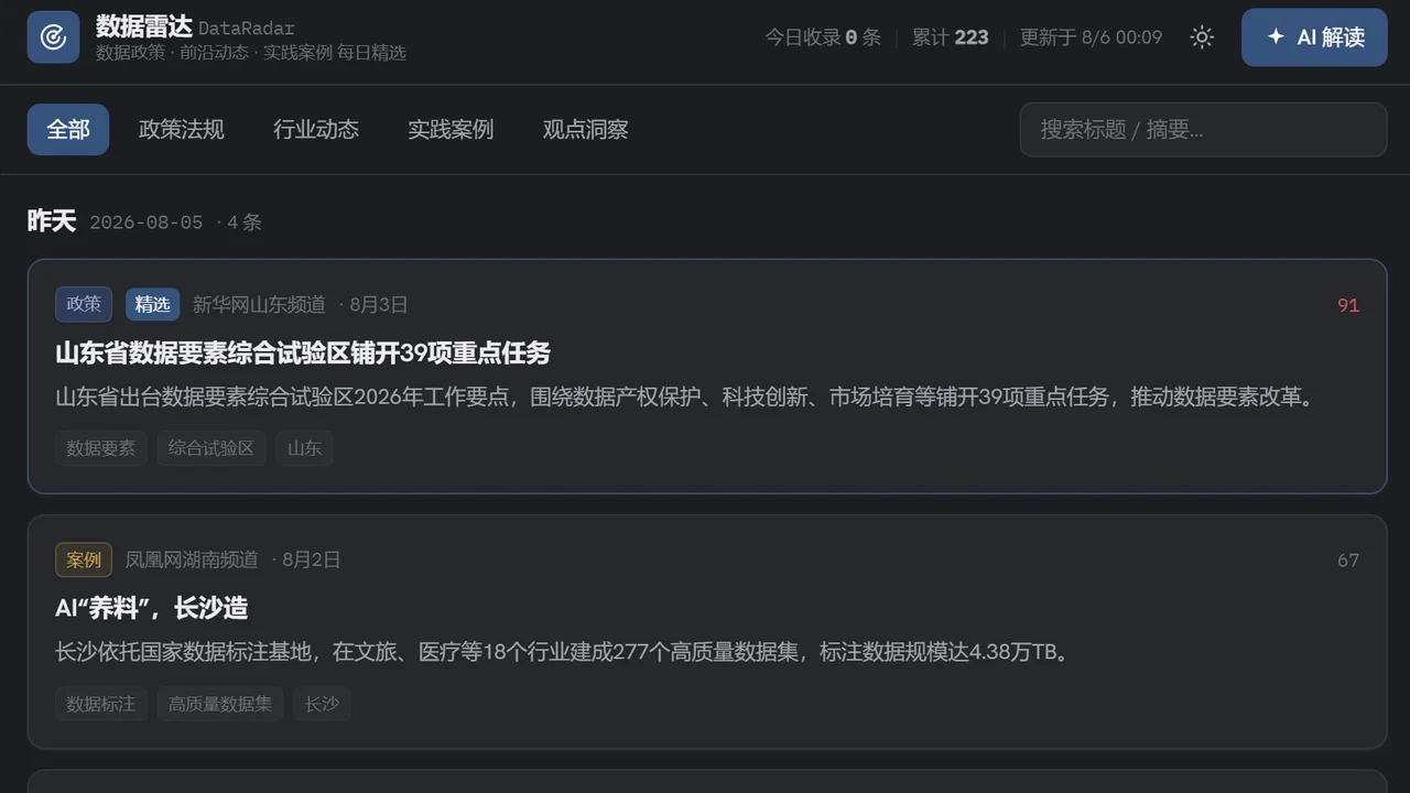 数据雷达界面截图